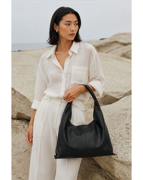 Sac porte épaule en cuir Azia noir - 42x43x14cm