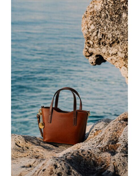 Sac à main en cuir Bailey cognac/moka - 25x14x9,5cm