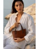 Sac à main en cuir Bailey cognac/moka - 25x14x9,5cm