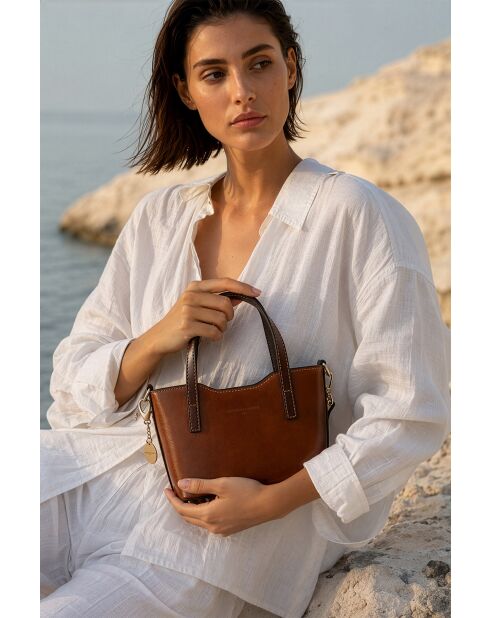 Sac à main en cuir Bailey cognac/moka - 25x14x9,5cm