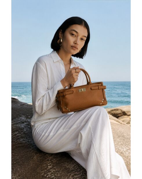 Sac à main en cuir Leana camel - 29x14 X11cm