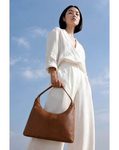Sac porte épaule en cuir Aliz camel - 43x25x10cm
