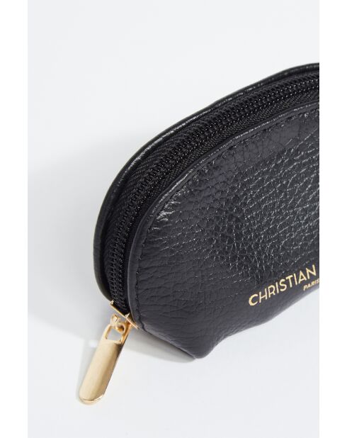 Porte monnaie en cuir Nika Croco noir - 11x6x3cm