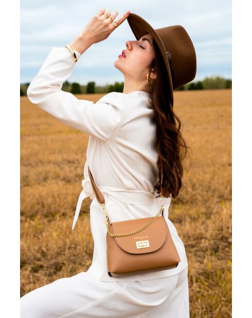 Sac à bandoulière en cuir Zia beige - 21x18x7,5cm