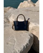 Sac à main en cuir Bailey bleu/moka - 25x14x9,5cm