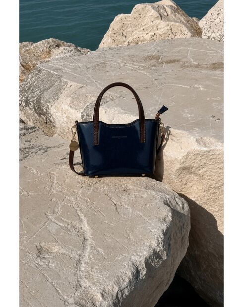 Sac à main en cuir Bailey bleu/moka - 25x14x9,5cm
