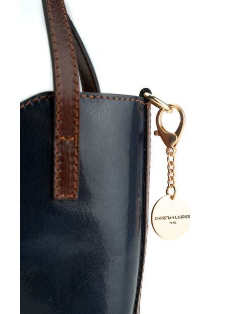 Sac à main en cuir Bailey bleu/moka - 25x14x9,5cm