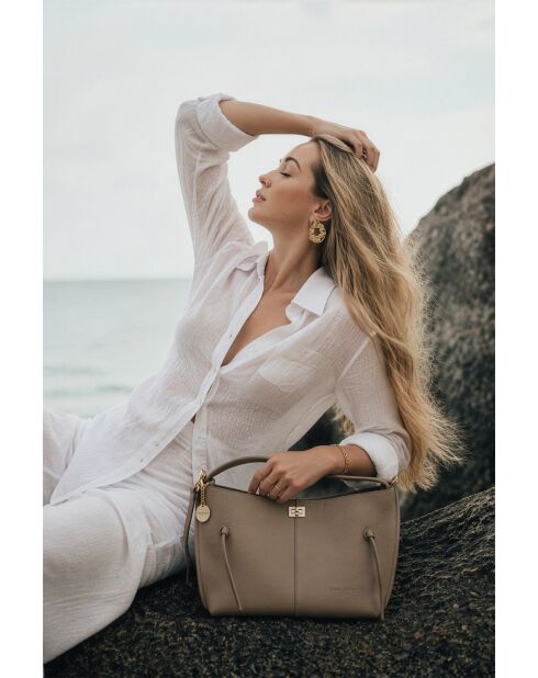 Sac à main en cuir Callie taupe - 37x21x10cm