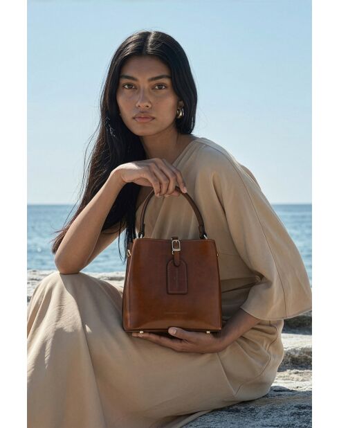 Sac à main en cuir Myra cognac - 19x19x12cm