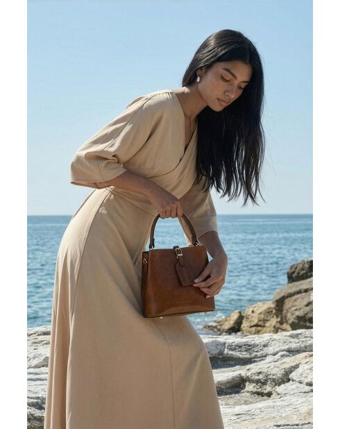 Sac à main en cuir Myra cognac - 19x19x12cm