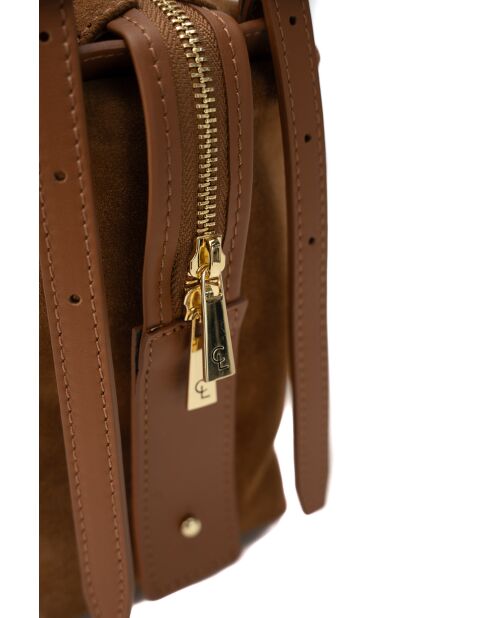 Sac à bandoulière en cuir Yrah camel - 34x18x12cm