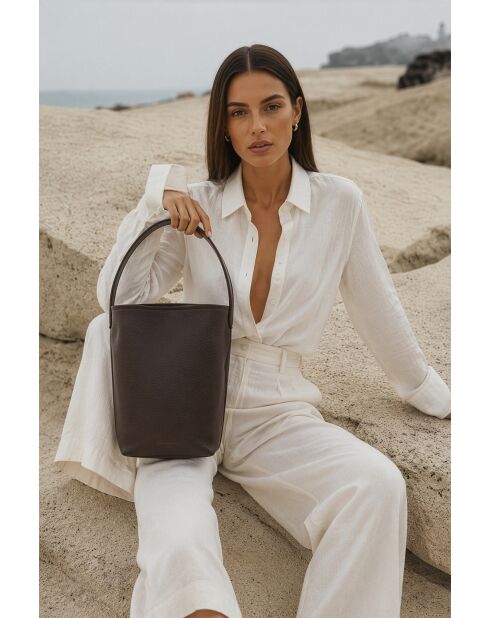 Sac porte épaule en cuir Dunya moka - 26x36x16cm