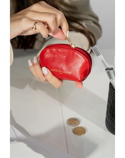 Porte monnaie en cuir Nika Croco rouge - 11x6x3cm