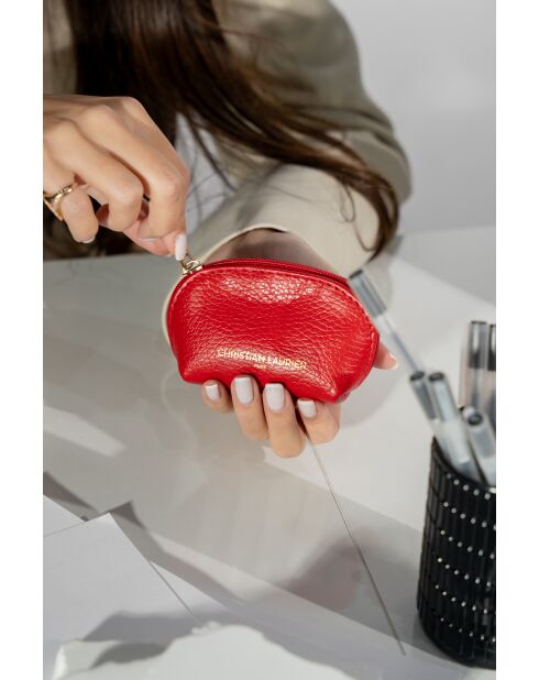 Porte monnaie en cuir Nika Croco rouge - 11x6x3cm