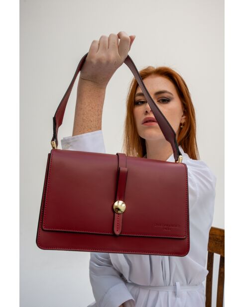 Louna bordeauxrode leren schoudertas - 27x17x8CM