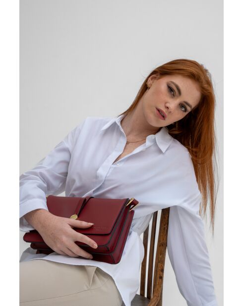 Louna bordeauxrode leren schoudertas - 27x17x8CM