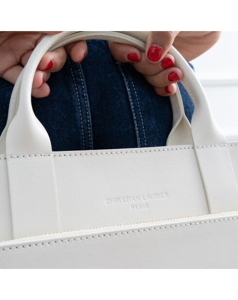 Sac à main en cuir Shaina blanc casse - 31X25X10cm