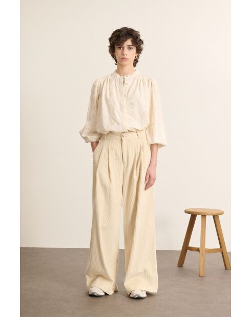 Pantalon en velours Voltaire écru