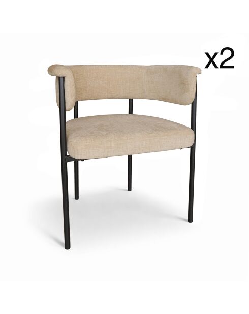 Lot 2 fauteuils table Colette noir/beige - 61x52x70 cm