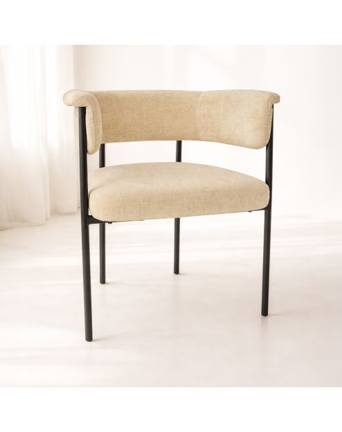 Lot 2 fauteuils table Colette noir/beige - 61x52x70 cm