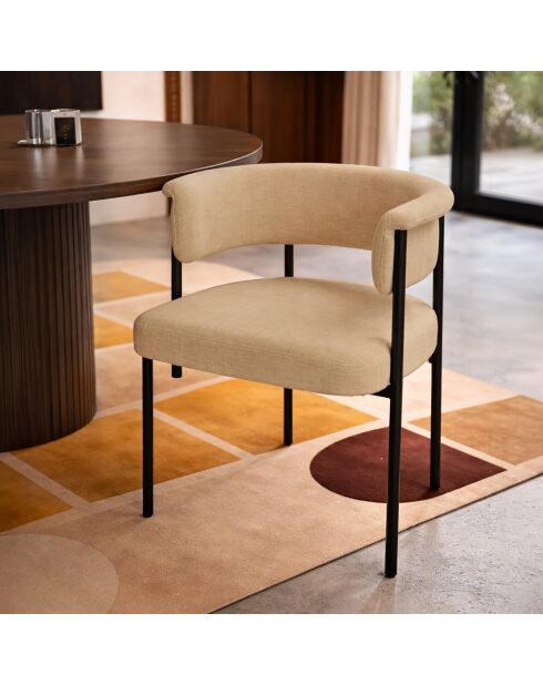 Lot 2 fauteuils table Colette noir/beige - 61x52x70 cm