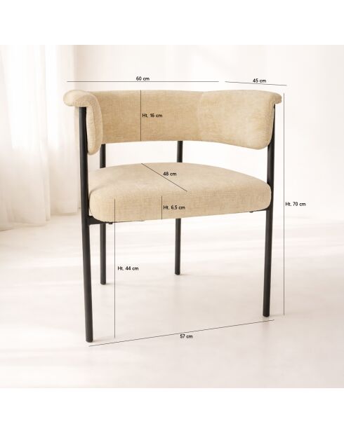 Lot 2 fauteuils table Colette noir/beige - 61x52x70 cm
