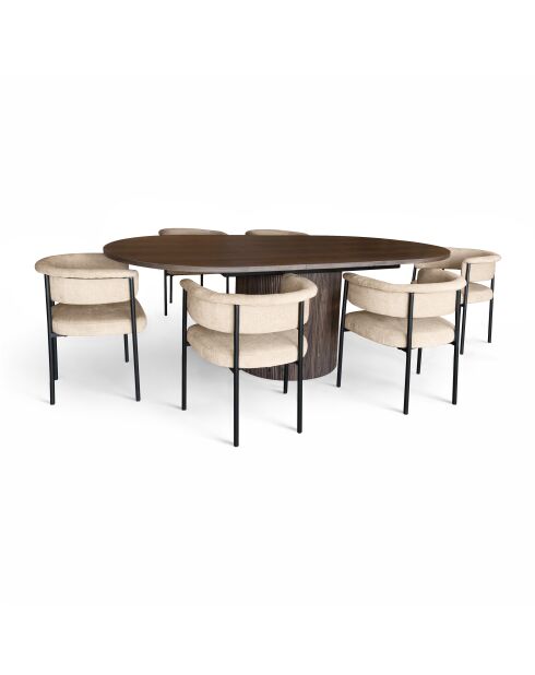 Ensemble table extensible fauteuils Colette beige/naturel - D.180/220cm