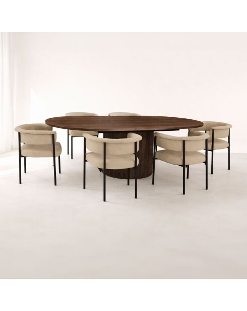 Ensemble table extensible fauteuils Colette beige/naturel - D.180/220cm