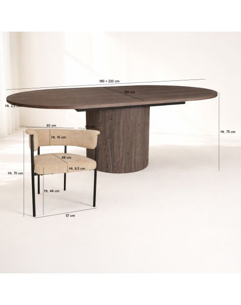 Ensemble table extensible fauteuils Colette beige/naturel - D.180/220cm