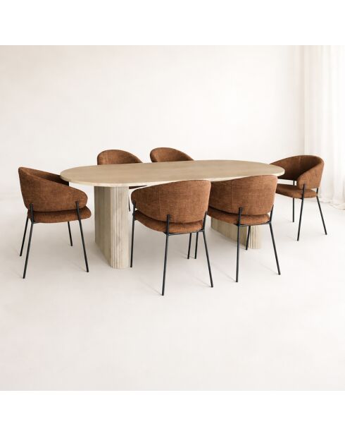 Ensemble table + 6 fauteuils Quito naturel/terracotta - 56.3x84.5x57.7cm