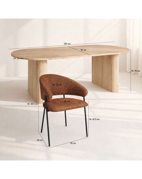 Ensemble table + 6 fauteuils Quito naturel/terracotta - 56.3x84.5x57.7cm