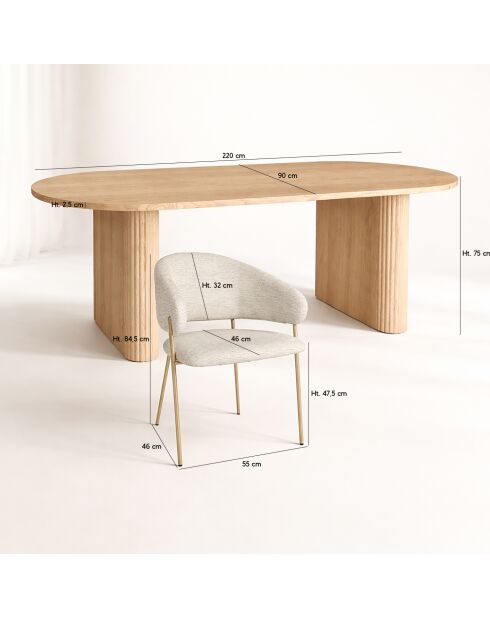 Ensemble table  fauteuils Quito écru /naturel - 220x90x75cm