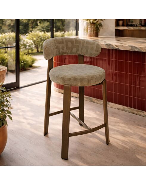 2 chaises de bar Suzie taupe / bois - 50x50x90 cm