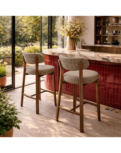 2 chaises de bar Suzie taupe / bois - 50x50x90 cm
