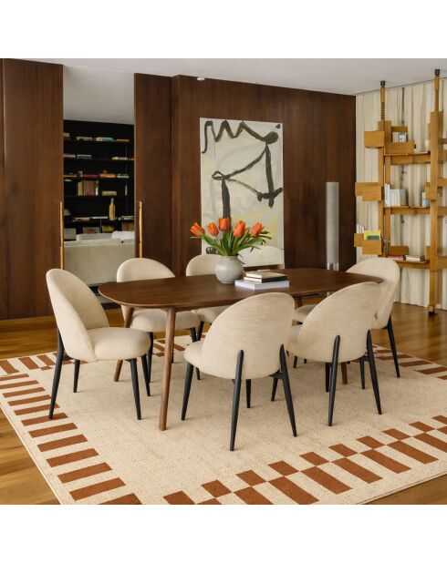 Set de mesa y 6 sillas Leonie, color crudo/natural, 200 cm