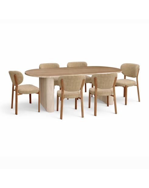 Ensemble table + 6 chaises Suzie naturel/ beige - 220x90x75cm