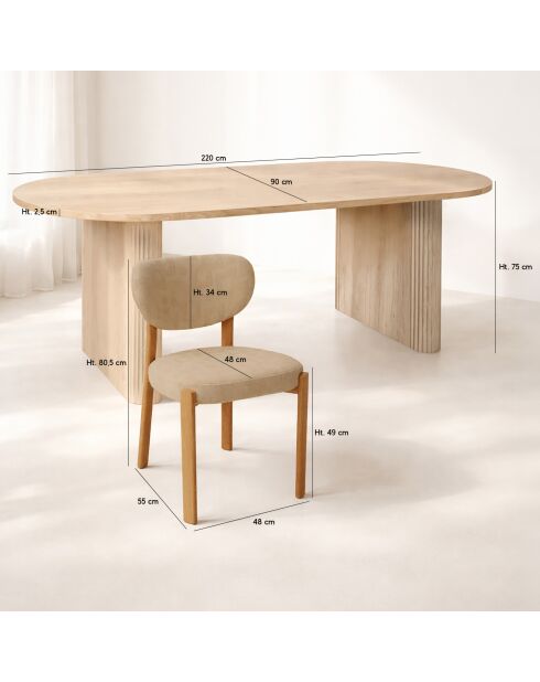 Ensemble table + 6 chaises Suzie naturel/ beige - 220x90x75cm