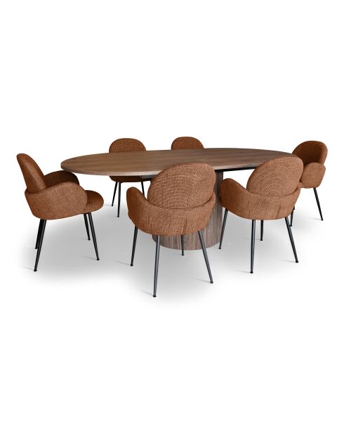 Ensemble table extensible  fauteuils Ginette terracotta - D. 180/220cm