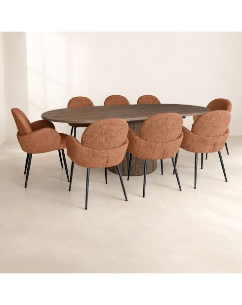 Ensemble table extensible  fauteuils Ginette terracotta - D. 180/220cm
