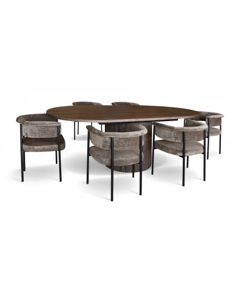 Ensemble table extensible + 6 fauteuils colette coffee - D.180/220cm