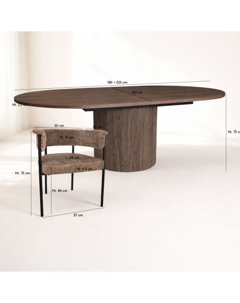 Ensemble table extensible + 6 fauteuils colette coffee - D.180/220cm