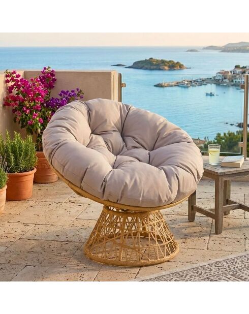 Fauteuil papasan en resine tressee sable - 96x85x80cm