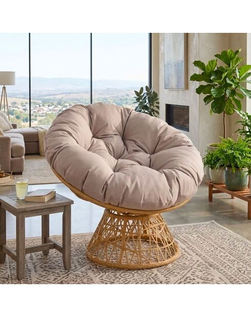 Fauteuil papasan en resine tressee sable - 96x85x80cm
