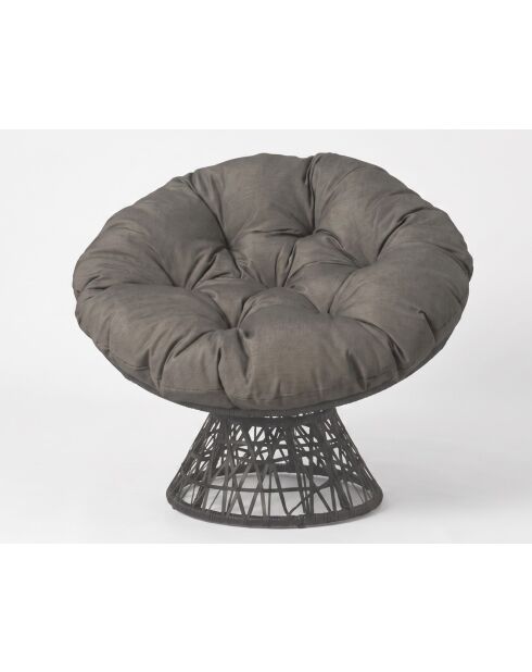 Fauteuil papasan en resine tressée gris anthractite - 96x85x80cm