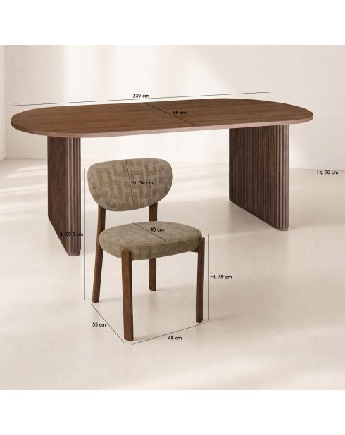 Set tavolo 230 cm sedie Suzie taupe - 230 x 90 x 76 cm/ D.2,5 cm
