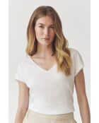 Sorna weißes Baumwoll-T-Shirt mit V-Ausschnitt