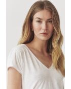 Sorna weißes Baumwoll-T-Shirt mit V-Ausschnitt