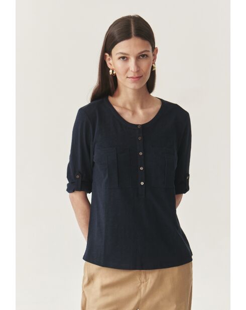 Marineblaue Baumwollstrickbluse Alja