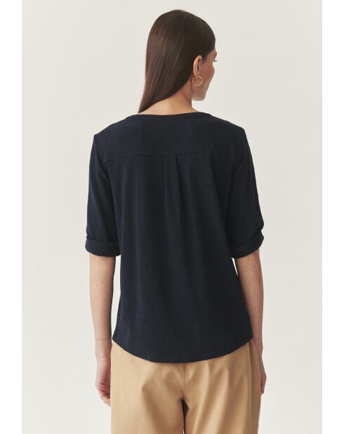 Marineblaue Baumwollstrickbluse Alja