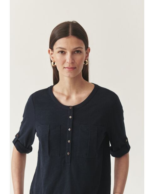 Marineblaue Baumwollstrickbluse Alja